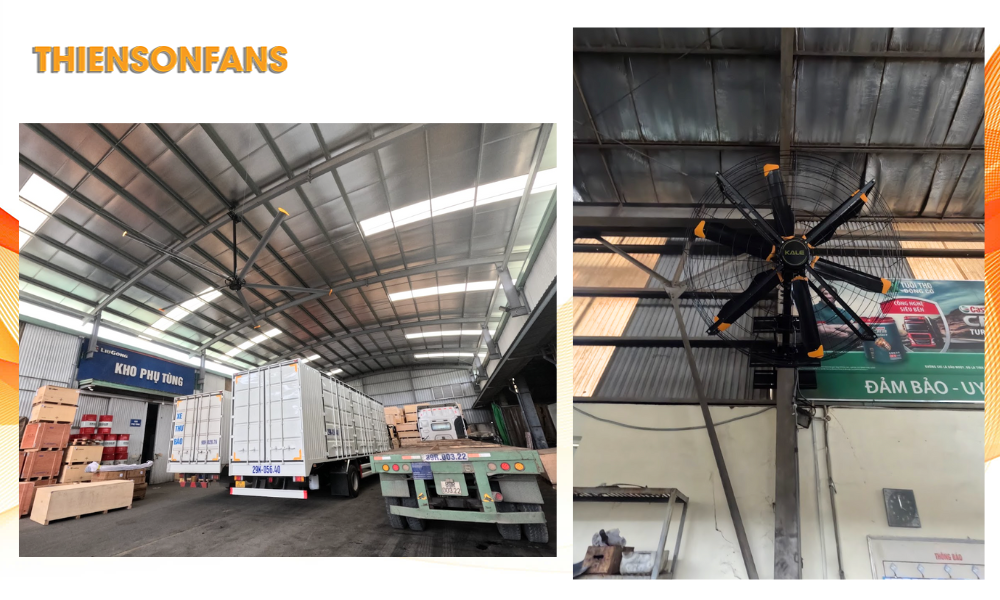Quạt trần công nghiệp Zephyrus HVLS-D6AAA61 11 Quạt Thiên Sơn tại kho phụ tùng của ô tô Chenglong - tập đoàn Hải Âu