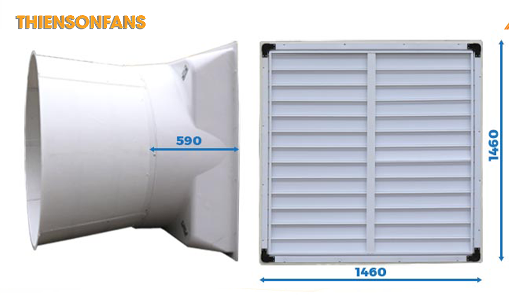 Quạt thông gió composite - 2 loại quạt composite phổ biến nhất. 9 Quạt thông gió composite hình vuông mặt trước và sau